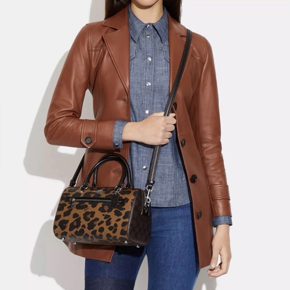 Coach, Rowan Satchel In Signature Canvas With Leopard Print - Picture 2 of 14